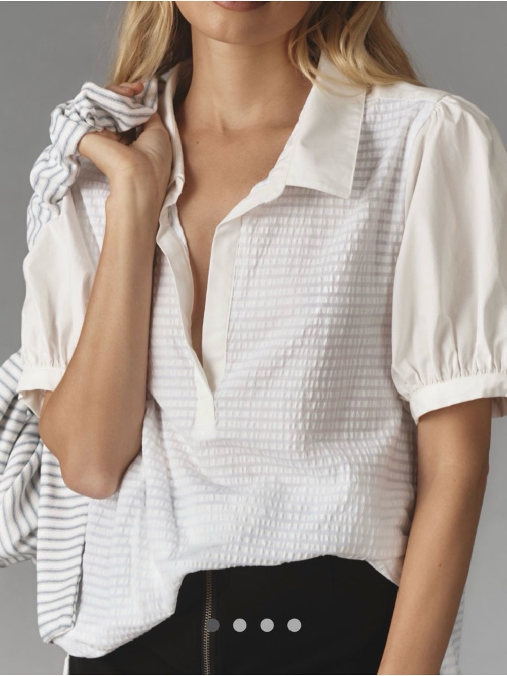 Maeve (Anthropologie) Puff Sleeve White Sea Breeze Blouse